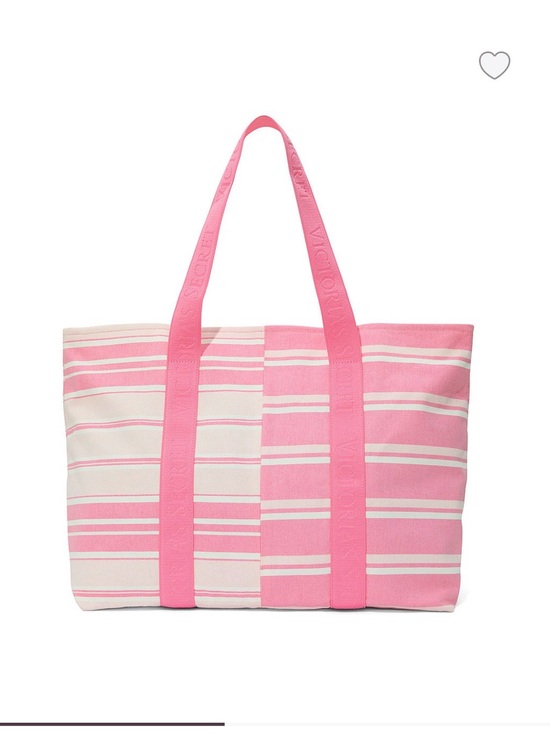 Victoria's Secret Handbags - Victoria's Secret Pink & Cream Stripe Tote with Logo Straps